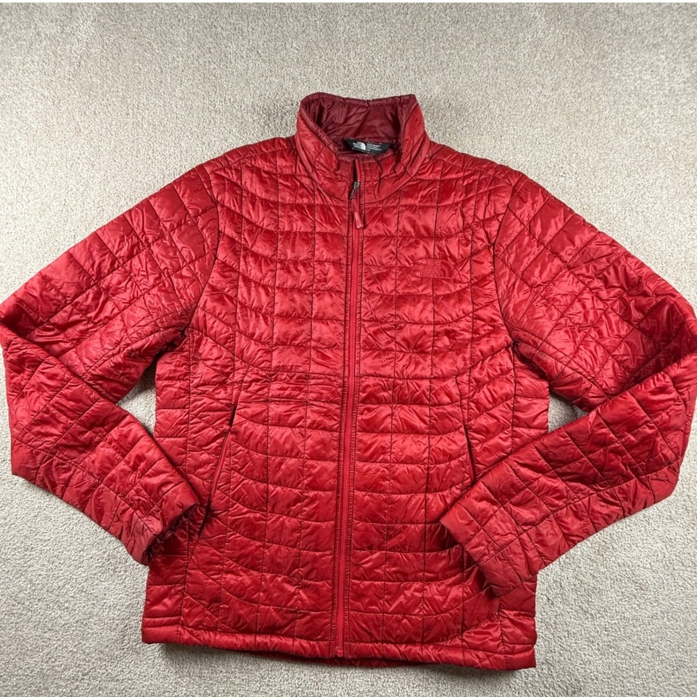 The North Face Mens Thermoball Quilted Puffer Jacket Red Full Zip Small